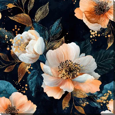 Картина маслом Цветы на черном фоне №32