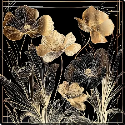 Картина маслом Цветы на черном фоне №35