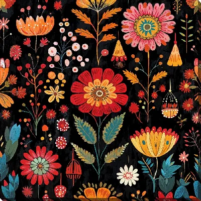 Картина маслом Цветы на черном фоне №36