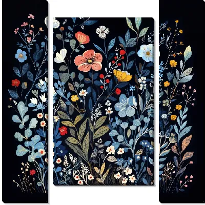 Модульная картина Цветы на черном фоне №37