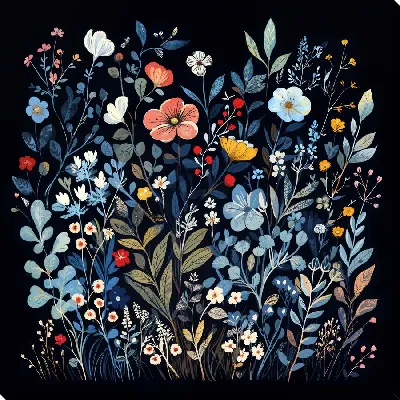 Картина маслом Цветы на черном фоне №37