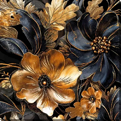 Картина маслом Цветы на черном фоне №41