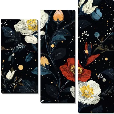 Модульная картина Цветы на черном фоне №44