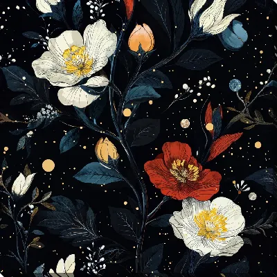 Картина маслом Цветы на черном фоне №44