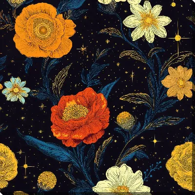 Картина маслом Цветы на черном фоне №45