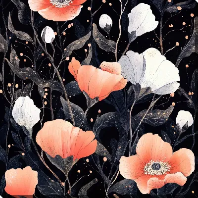 Картина маслом Цветы на черном фоне №48