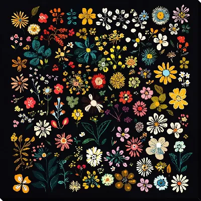 Картина маслом Цветы на черном фоне №49