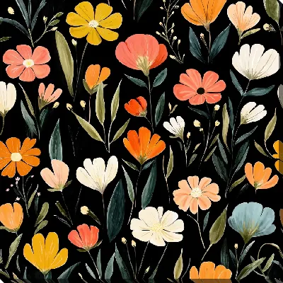 Картина маслом Цветы на черном фоне №58