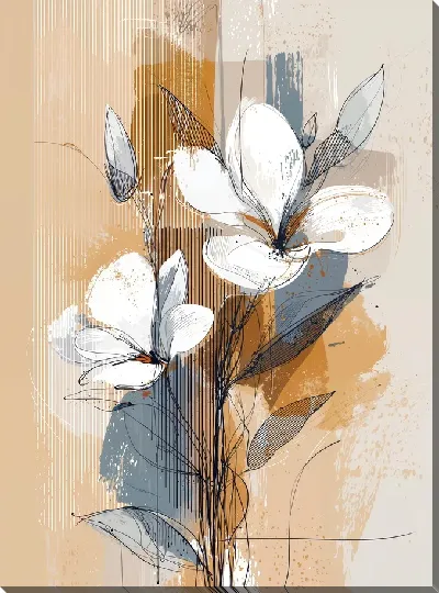 Картина маслом Белые цветы №15