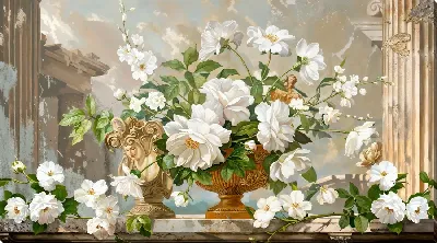 Картина маслом Белые цветы №20