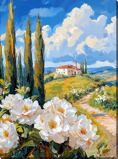 Картина маслом Белые цветы №57