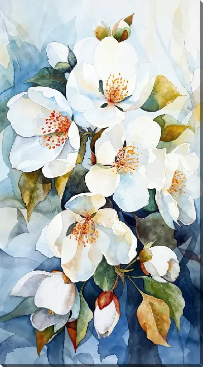 Картина маслом Белые цветы №68