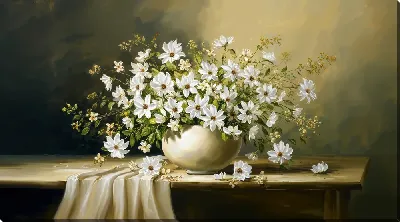 Картина маслом Белые цветы №72