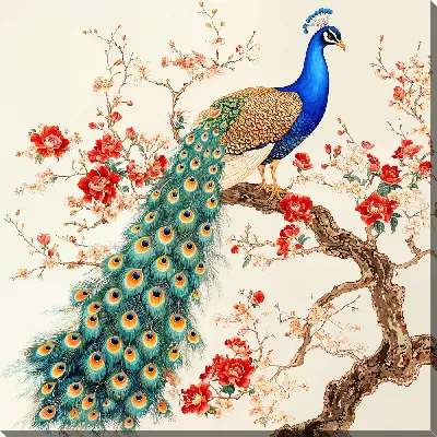 Картина маслом Павлин №13