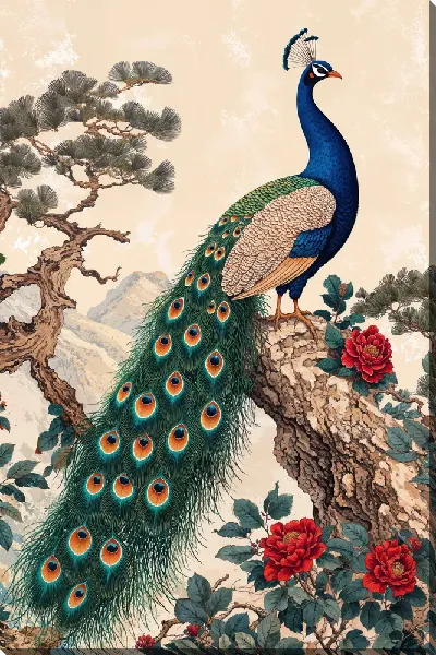 Картина маслом Павлин №34