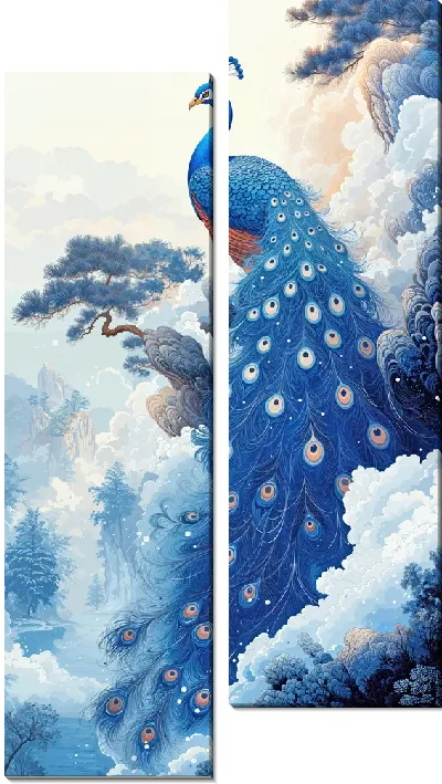 Модульная картина Синий павлин