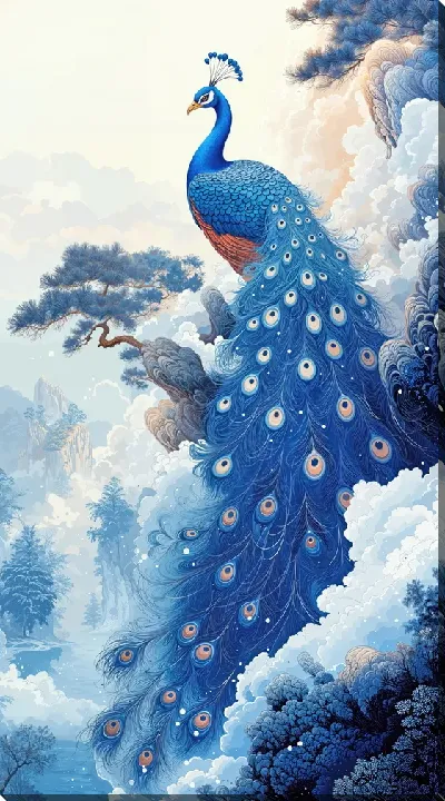 Картина маслом Синий павлин