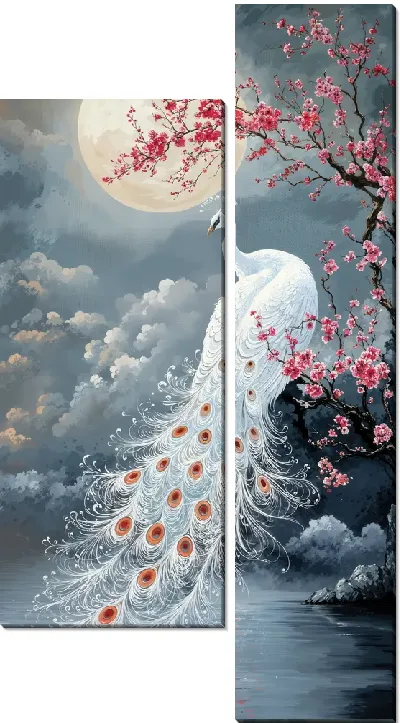 Модульная картина Белые павлин