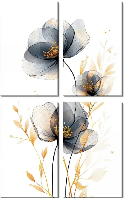 Модульная картина Полупрозрачный черный цветок №33