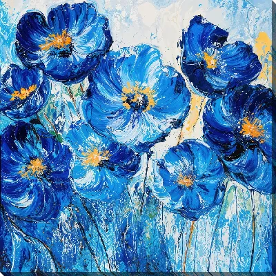 Картина маслом Синие цветы №35