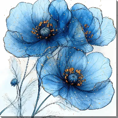 Картина маслом Синие цветы №41