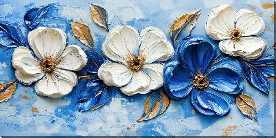 Картина маслом Синие и белые цветы №43