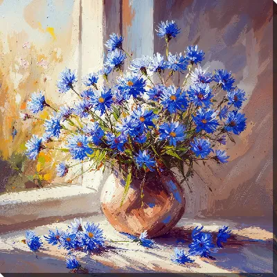 Картина маслом Синие цветы №44