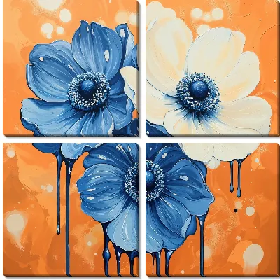Модульная картина Синие и белые цветки №60