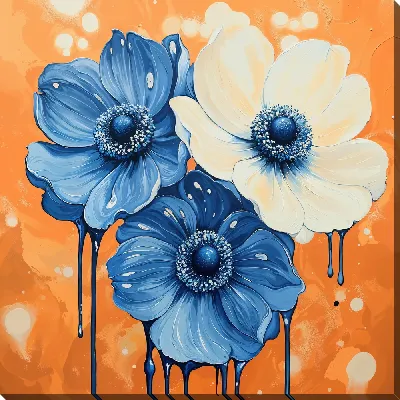 Картина маслом Синие и белые цветки №60