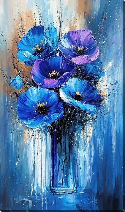 Картина маслом Синие цветы №65