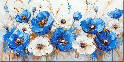 Картина маслом Синие и белые цветы №67