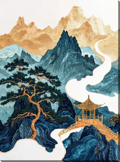 Картина маслом Золотые горы в китайском стиле