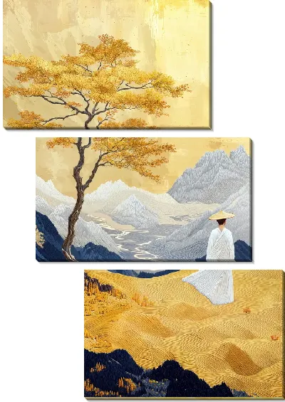 Модульная картина Прогулка в золотой природе