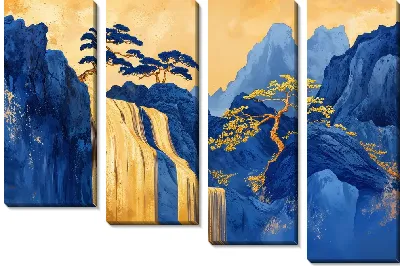 Модульная картина Золотой водопад и горы №2