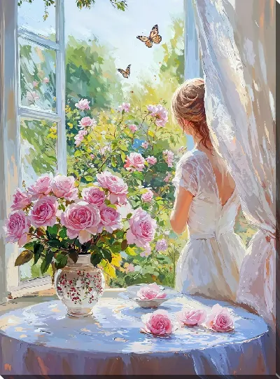 Картина маслом Розовые цветы №13