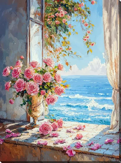 Картина маслом Розовые цветы №16