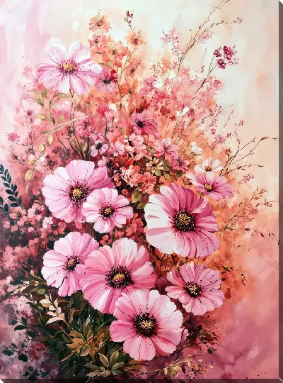 Картина маслом Розовые цветы №31