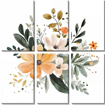 Модульная картина Цветы и листья №7