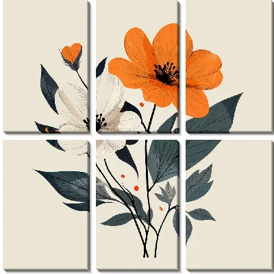 Модульная картина Цветы и листья №13