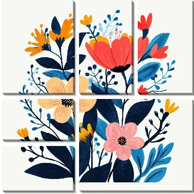 Модульная картина Цветы и листья №21