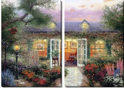Модульная картина Дом в цветах (House with flowers)