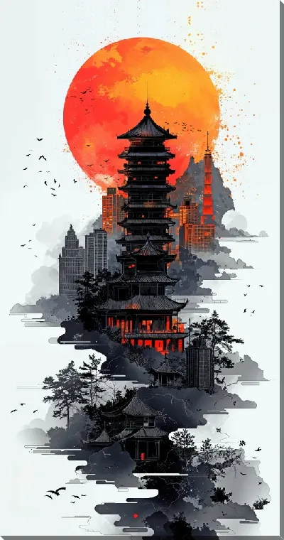 Картина маслом Японский стиль №19