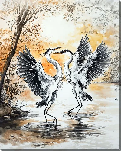 Картина маслом Аисты №10