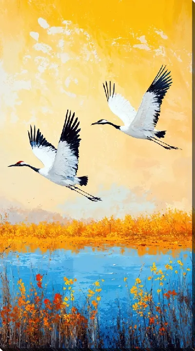 Картина маслом Аисты №19