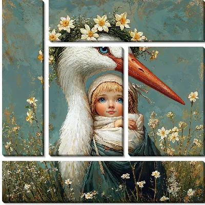 Модульная картина Аист и ребенок