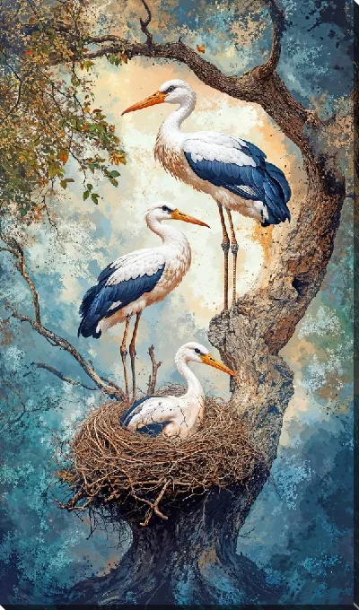 Картина маслом Аисты №26