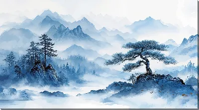 Картина маслом Туман в горах №1