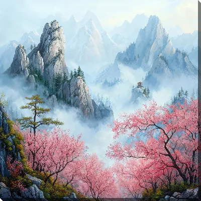 Картина маслом Туман в горах №5