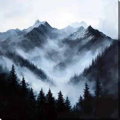 Картина маслом Туман в горах №36