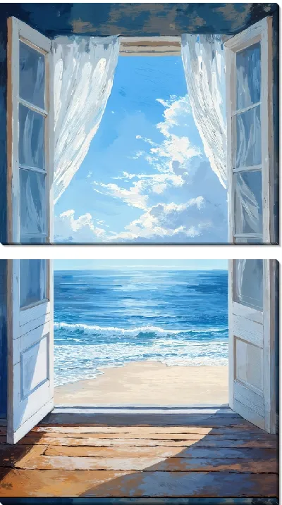 Модульная картина Открытое окно с видом на море